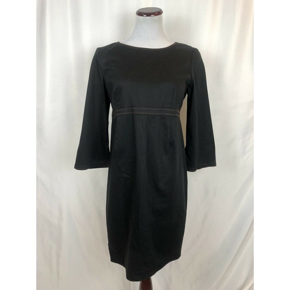 Tibi A Pea in the Pod Black Shift‎ Career Dress with Brown Stitching Small
